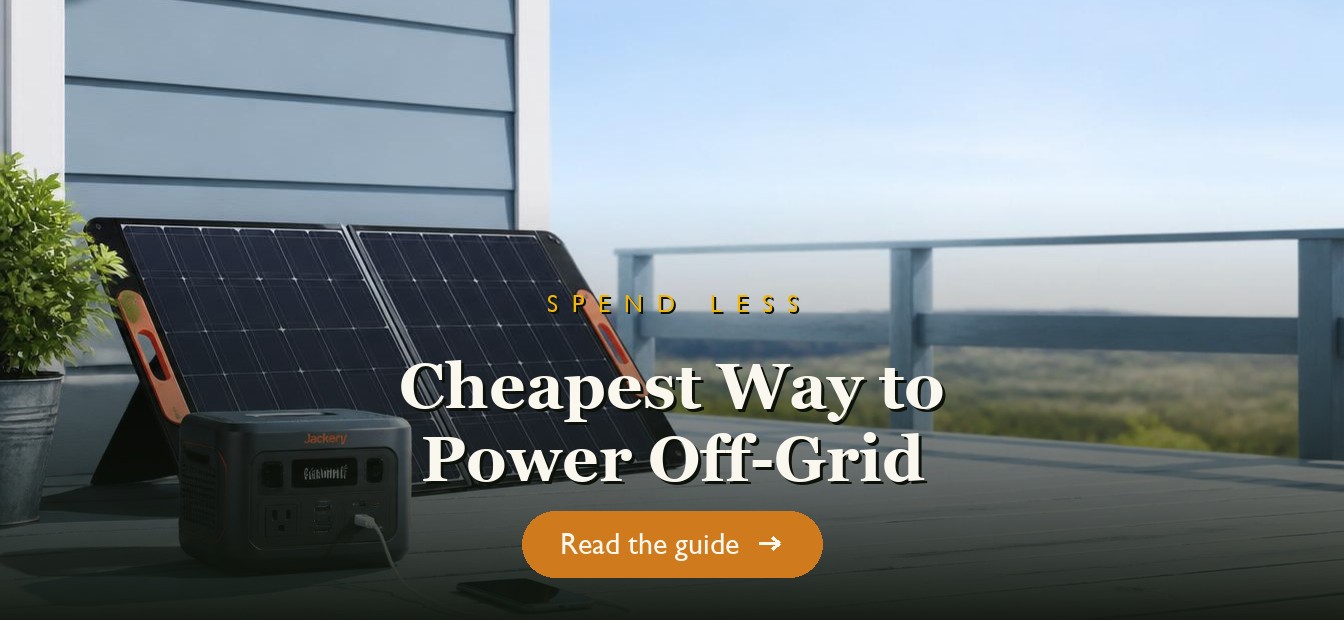 An affordable off-grid power setup with a small solar panel and battery