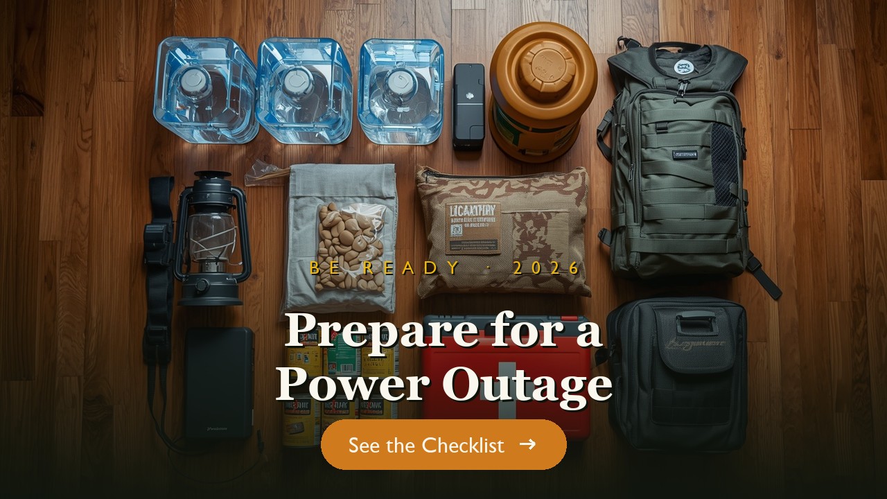 Emergency preparedness kit with water, lantern, batteries and first aid