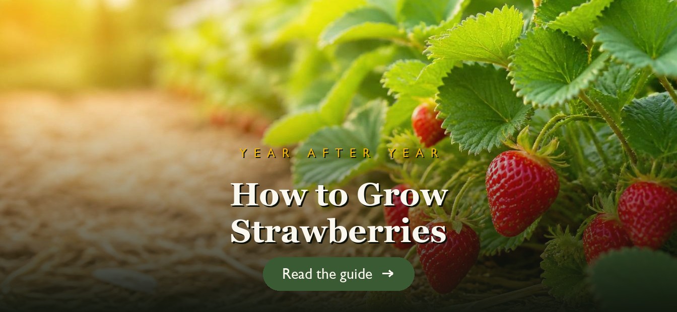 Ripe red strawberries on healthy plants in a garden bed
