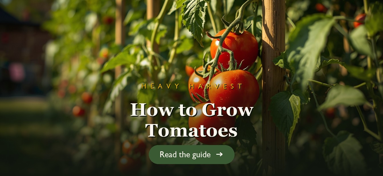 Ripe red tomatoes on a healthy staked vine in a sunny garden